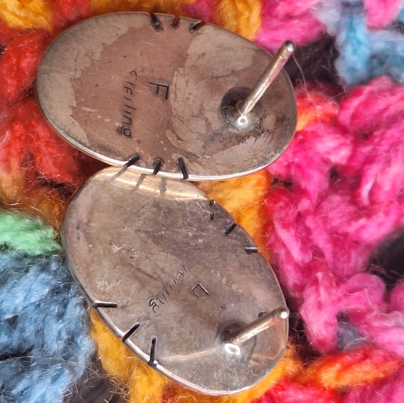 Native American Sterling 925 Silver Signed Earrings Set of 2 Turquoise Stones - Picture 5 of 8